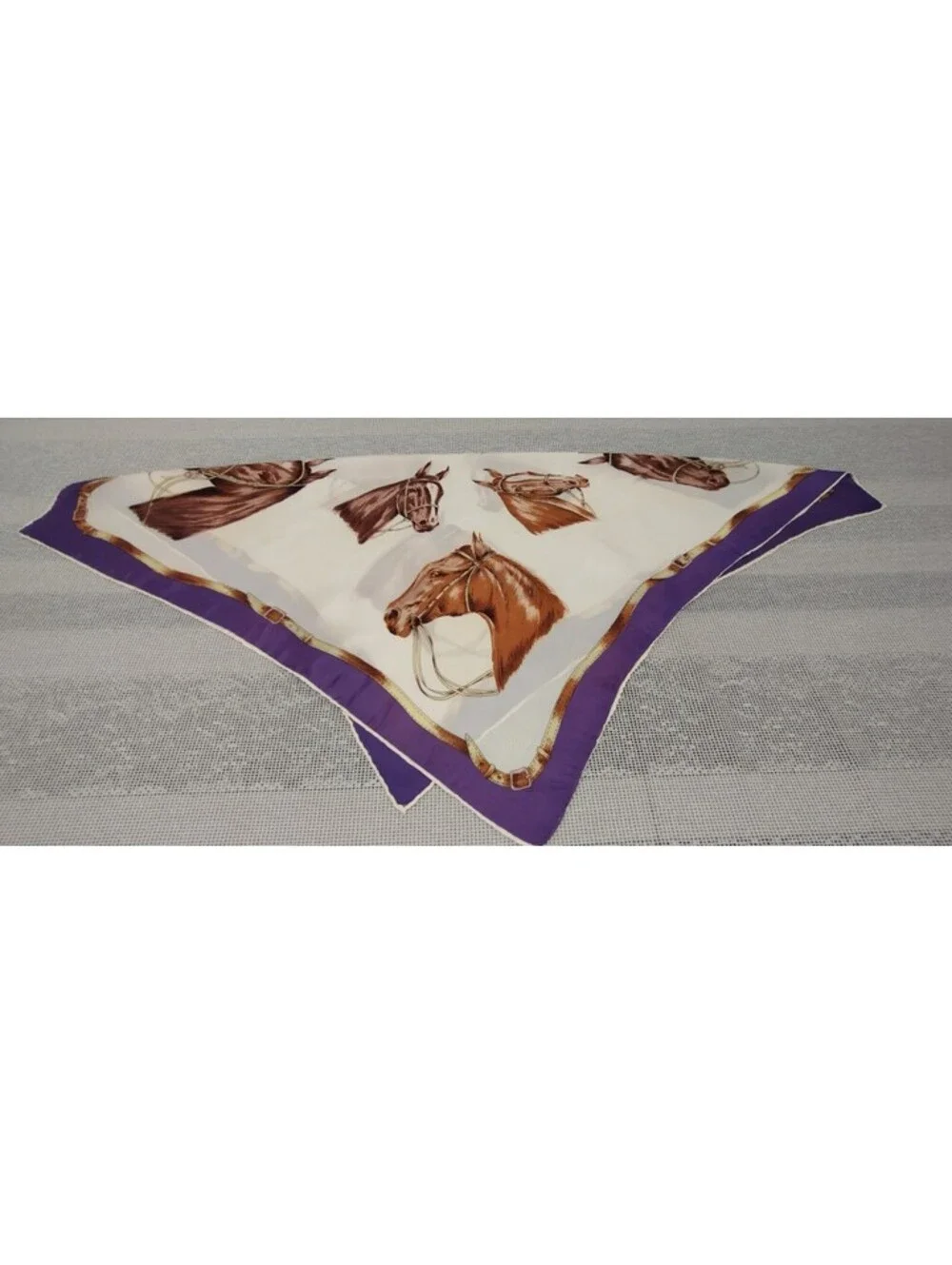 Vintage 40s 5os Horses Satin Brown Scarf Mens Country Chic Ranchwear Horse Faces